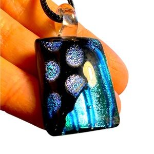 ✔️✔️Blue and Black Dichroic Glass Pendant